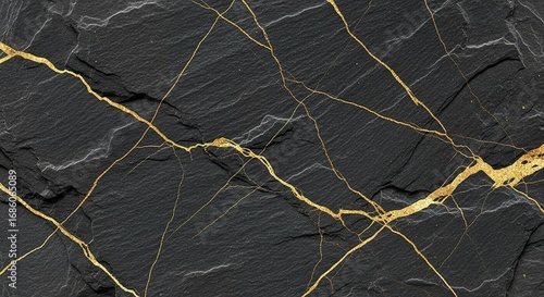 Black slate texture with golden veins, creating a luxurious and