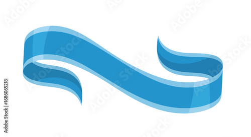 Elegant curved blue ribbon illustration, flowing banner design element for decoration purposes and visual presentation projects with empty background