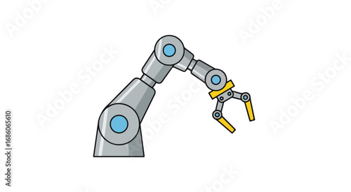 Animated robot arm poised to grasp, representing advanced manufacturing and automation technology, on white backdrop