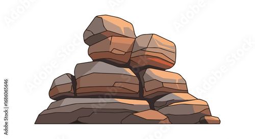 Cartoon Illustration of Rock Formation with Warm Tones and Striking Shadows in a Desert Landscape Setting Concept