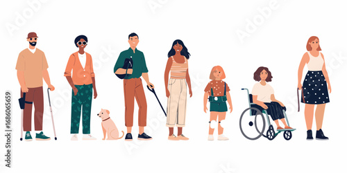 Diverse group of people with disabilities and a service dog representing inclusion and accessibility