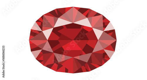 Vivid ruby gemstone illustration with multifaceted design and light reflections, offering a symbol of richness and elegance with clean background
