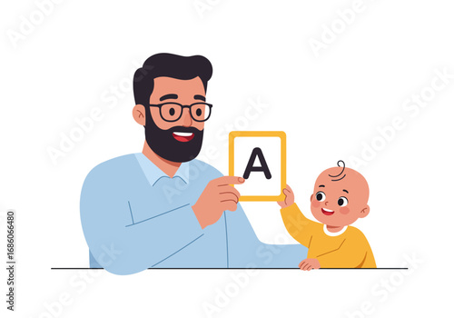 Man holding a letter card with his baby suitable for fathers day greeting cards or familythemed designs. Sentimental and heartwarming.