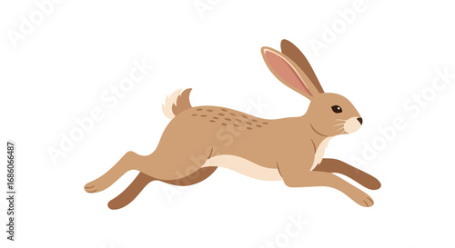 Cartoon hare gracefully leaping, demonstrating energy and swiftness in digital art style vector illustration portraying dynamic movement and