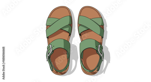 Artistic rendering showcases a pair of trendy green summer sandals against a plain white backdrop enhancing their appeal perfect for spring