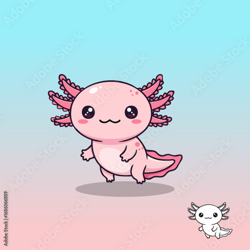 Cute Cartoon Pink Axolotl Illustration.