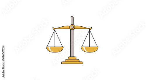 Golden Scale of Justice: Symbolic Representation of Fairness and Impartiality in Legal System Depicted in Simple Flat Design Illustration