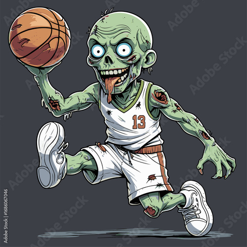 vector cartoon zombie basketball player