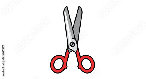 Stylized Illustration of Open Scissors with Red Handles and Silver Blades for Creative Arts
