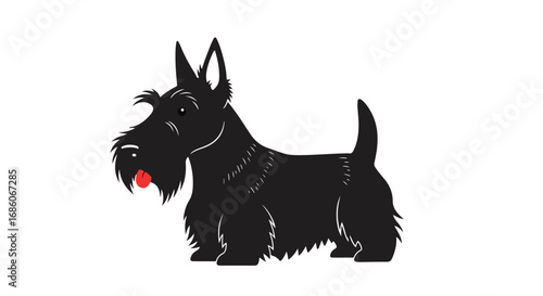 Elegant silhouette of a scottish terrier with expressive detail, showcasing its distinctive features and playful personality against a clean white