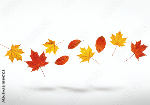 AI-generated realistic images of floating autumn leaves and foliage.