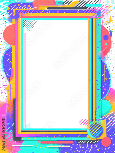 Vibrant Retro 80s Style Memphis Design Frame Border.