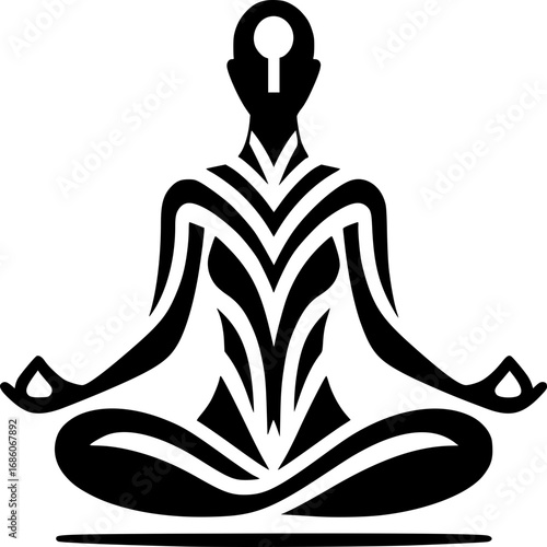 Mindful Meditator: An abstract and minimalist illustration capturing a serene person in a cross-legged meditation pose, conveying inner peace and mental clarity.