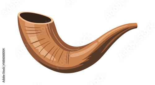 Solemn ram horn shofar for rosh hashanah celebration, jewish symbolic musical instrument