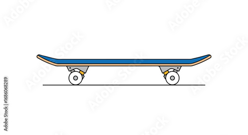 Blue skateboard vector illustration on a clean white backdrop capturing youthfulness and a passion for street sports, highlighting its sleek, modern