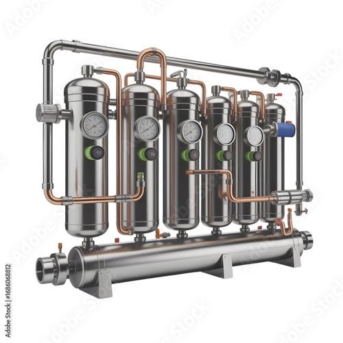Industrial Water Filtration System with Stainless Steel Tanks and Copper Pipes