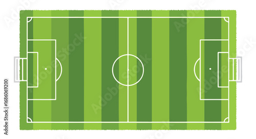 Overhead perspective showcasing a vibrant soccer field with meticulous white line markings and goalposts ready for a matchday under clear skies