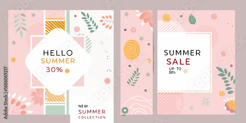 Charming summer sale announcement with floral and geometric patterns