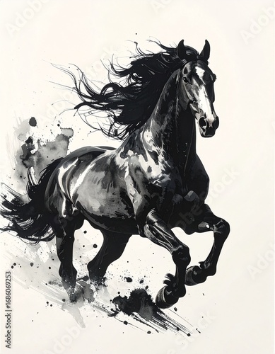 筆で描いた風の力強い馬