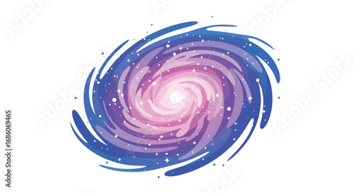 Whimsical galaxy illustration with swirling blues and pinks, studded with twinkling stars in a cosmic dance of light and color