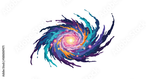 Vibrant Cosmic Swirl: A Digital Depiction of a Galactic Formation with Shining Stars and Colorful Bands, on Isolated White Background