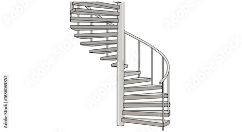 Elegant metal spiral staircase design with precise lines and shading capturing ascent geometry and architectural precision with a modern industrial