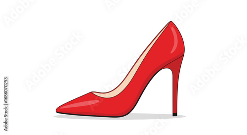 Stylized scarlet stiletto heel poised against a pristine backdrop exuding refined elegance and a touch of bold sophistication within its minimalist