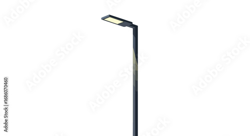 Isolated contemporary streetlight design against a stark white background, emphasizing its sleek profile and modern aesthetic in high resolution