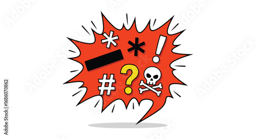 Explosion of Symbols Illustrating Frustration and Outbursts of Emotion Depicted in Vivid Detail and Dynamic Composition Representing Anger and