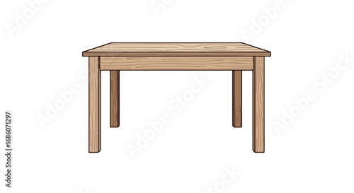 Detailed wood table illustration on a white backdrop showcases clean lines and natural texture a versatile element for diverse graphic design projects