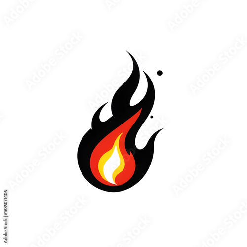 Burning flame icon with realistic glow effect, isolated