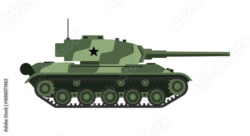 Camouflaged armored war vehicle icon, showcasing its military design and powerful weaponry in a vector illustration reflecting modern warfare,