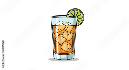 Refreshing Iced Tea Illustration with Lime Garnish for Summer Beverages and Menu Design Concepts