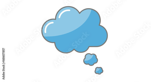 Cartoonish depiction of a light blue thinking cloud isolated on a pristine white background to convey mental processes and imagination