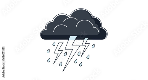 Stylized weather icon depicting a dark cloud unleashing rain and lightning bolts graphic design for creative projects
