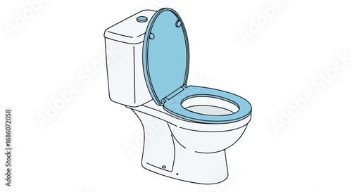 Stylized rendering of a contemporary toilet fixture with the lid open, suitable for sanitation design or plumbing system educational materials