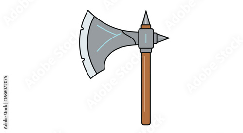 Stylized Cartoon Illustration of a Double-Pointed Battle Axe with Wooden Shaft and Gray Metal Head
