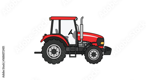 Illustration of a vibrant red farm tractor on a pristine white background representing agricultural machinery 70 characters