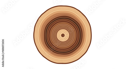 Illustration of a tree stump with concentric growth rings against a stark white background showcasing the life of the tree