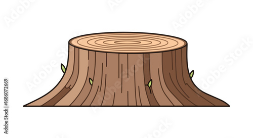 Cartoon depiction of a tree stump showcasing growth rings and early stages of regrowth for ecological concepts