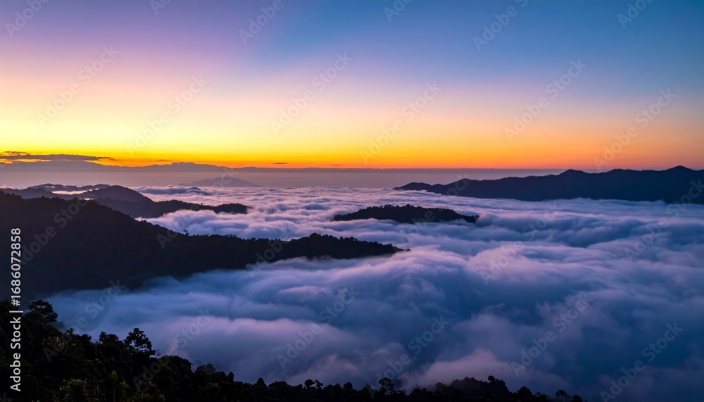 Fototapeta premium Breathtaking Sunrise Over a Sea of Fog in a Mountain Landscape