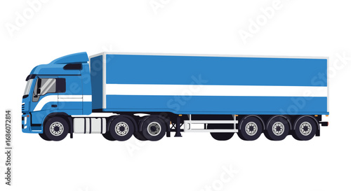 Illustration of a blue semi-truck with white stripe delivering goods for modern commerce and logistics transport isolated on a white background