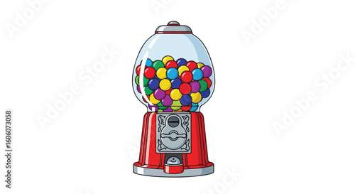 Vintage gumball machine dispenser with colorful bubblegum isolated, evokes childhood nostalgia, candy store memories and whimsical fun and joy