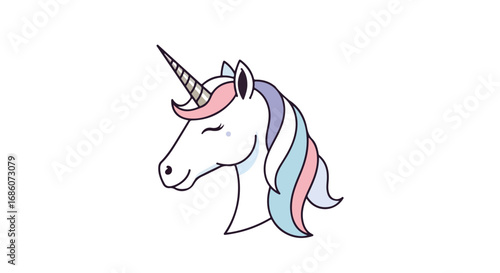 Pastel Dreams A serene depiction of a unicorn with a flowing mane and a magical horn against a stark white canvas