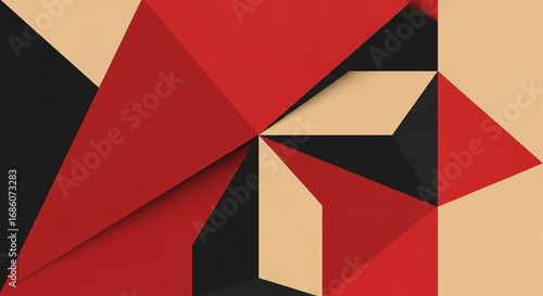 Geometric Abstraction: Red, Black, and Beige Triangles with Shad