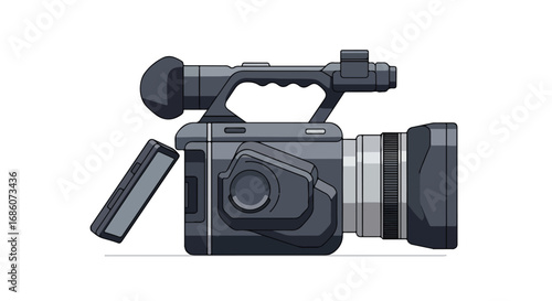 Studio television equipment illustration design offering a clear and detailed visual representation of a broadcast camera set, used for television