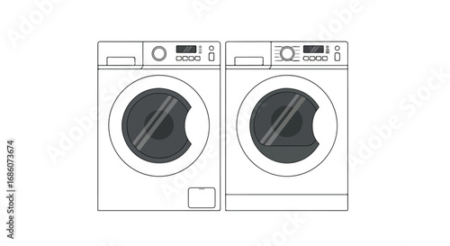 Elegant depiction of modern washing machines showcasing clean lines and contemporary design elements for laundry appliance visuals