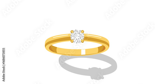 Elegant Solitaire Engagement Ring Illustration Displaying Simplicity and Timeless Design with a Sparkling Gemstone in a Clean Vector Style