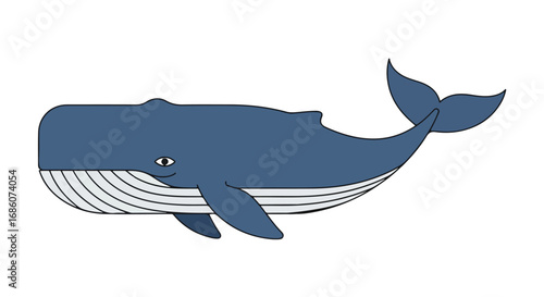 Cartoon Blue Whale Illustration on a White Background Perfect for Children's Book Depiction, Marine Conservation Awareness, and Educational Purposes