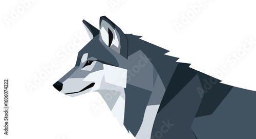 Stylized low poly wolf illustration showing geometric shapes and cool color palette on a white background displaying simplicity and elegant design